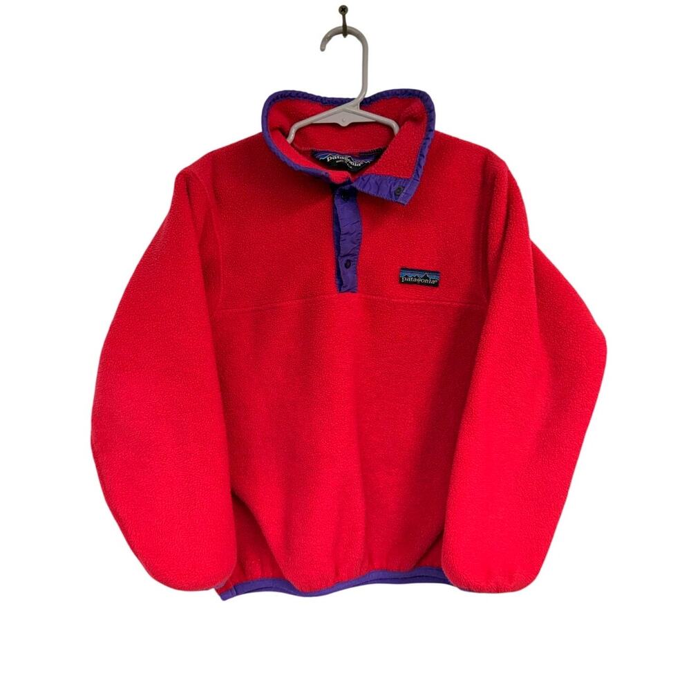 VTG Patagonia 1980's T-Snap Pullover Kid's SZ 7/8 First Edition USA Made Red EUC